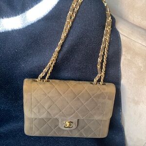 Vintage Suede Chanel Single Flap Bag with Gold Plated Hardware